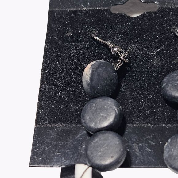 Retro Black White Striped Disc Drop Earrings Statement Evening Fashion Jewelry - Picture 2 of 5